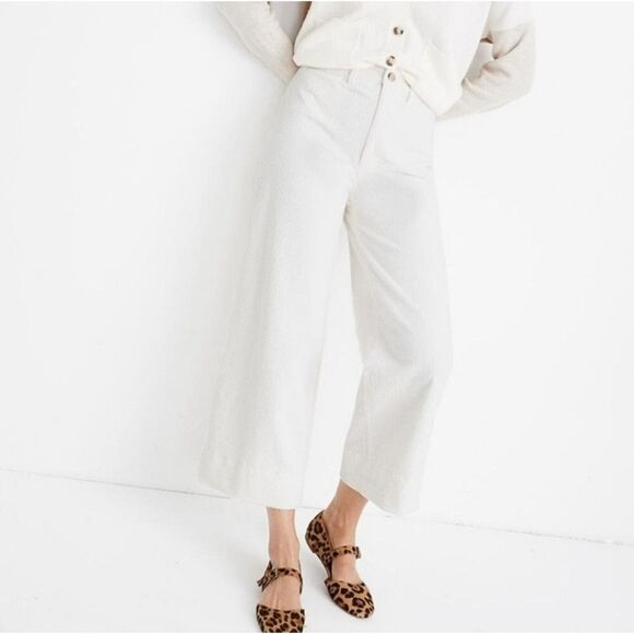 Madewell Wide Leg Women's 32 Emmett Crop High Waist Ivory Cream Corduroy - Picture 1 of 15